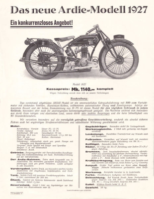 Ardie 500 ccm Prospekt 1927