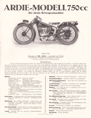 Ardie 750 ccm Prospekt 1927
