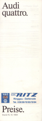 Audi Quattro Preisliste 10.1984