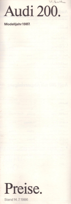 Audi 200 C 3 Preisliste 7.1986