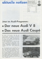 Audi Coupé B 3 / V 8 Interne Informationen 11.1988