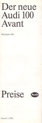 Audi 100 Avant C 4 Preisliste 3.1992