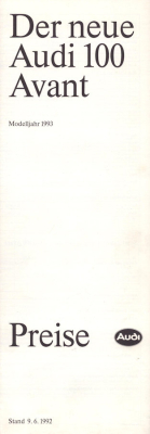 Audi 100 Avant C 4 Preisliste 6.1992