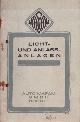 Auto Mafam Licht und Anlasser-Anlagen 3.1924