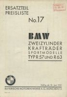 BMW R 57 63 Ersatzteilliste-Preisliste 6.1931