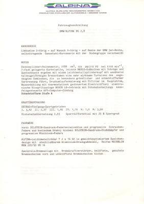 BMW Alpina B 6 2,8 Fahrzeugbeschreibung 9.1985