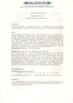 BMW Alpina B 6 3,5 Fahrzeugbeschreibung 9.1985