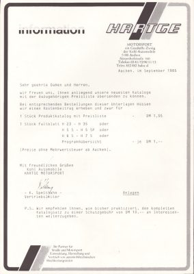 Preview: BMW Hartge Programm-Mappe 9.1985