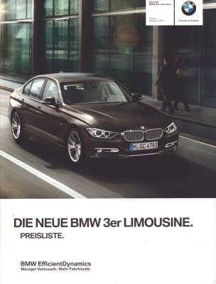 BMW 3er Limousine F 30 Preisliste 10.2011