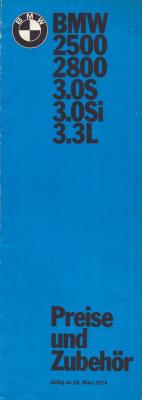 BMW 2500-3.3 (E 3) Preisliste 3.1974