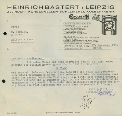 Heinrich Bastert, Leipzig Rechnung 1930er Jahre