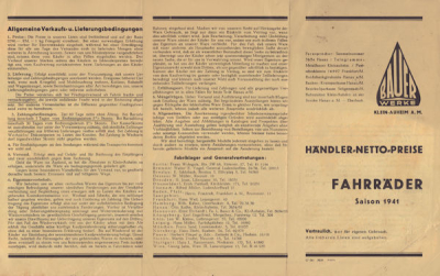 Bauer Fahrrad Preisliste 1941