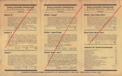 Preview: Bauer Fahrrad Preisliste 1941