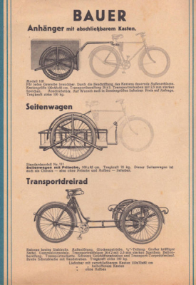 Preview: Bauer Geschäfts- und Gepäckrad, Anhänger Prospekt ca. 1950 Preview: Bauer Geschäfts- und Gepäckrad, Anhänger Prospekt ca. 1950