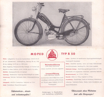 Bauer B 50 Prospekt 1950er Jahre