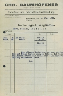 Preview: Chr. Baumhöfener, Hannover 3 Rechnungen 1930er Jahre