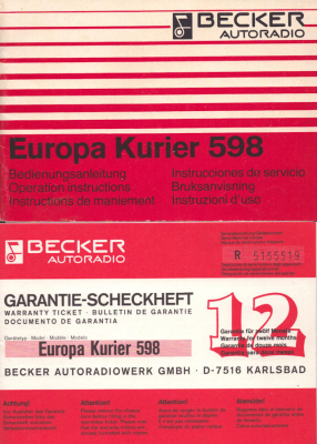 Autoradio Becker Europa Kurier 598 Bedienungsanleitung 5.1980