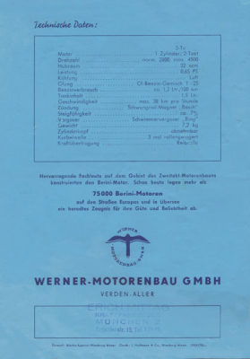 Berini Fahrrad Motor Prospekt 1952