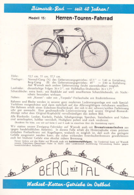 Bismarck Zweigang Getriebe Fahrrad Prospekt 1938