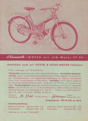 Bismarck Moped Prospekt 1950er Jahre