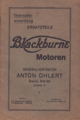 Blackburne Motoren Bedienungsanleitung + Ersatzteilliste 1924-1925