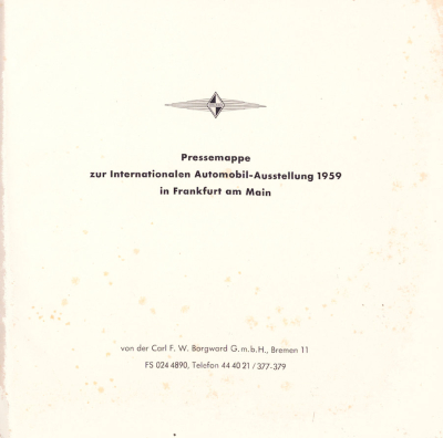 Borgward Pressemappe IAA 1959 Frankfurt am Main