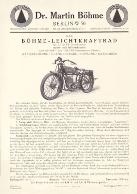 Böhme Leichtkraftrad Prospekt 1926