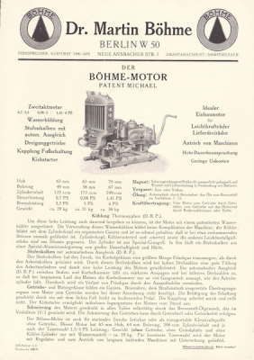 Böhme Leichtkraftrad Prospekt 1926