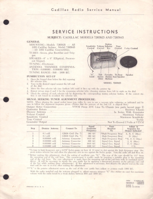 Cadillac Radio Service Instructions 1955