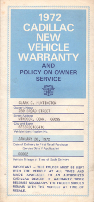 Cadillac New vehicle warranty 1972