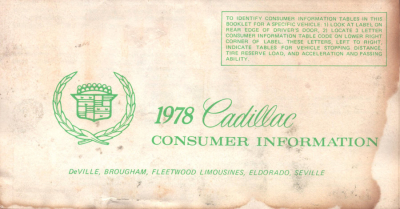 Cadillac Consumer Information 1978