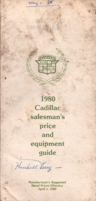 Cadillac Preisliste 1980