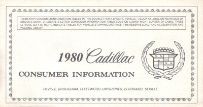Cadillac Consumer Information 1980