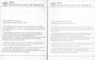 Cadillac Mainenance schedule for Gasoline fueled passenger cars 1983