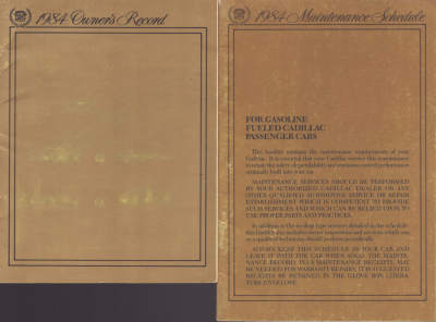 Cadillac Mainenance schedule for Gasoline fueled passenger cars 1984