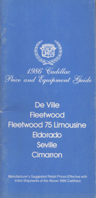 Cadillac Preisliste 11.1985