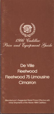 Cadillac Preisliste 1986