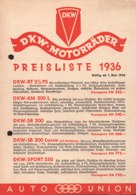 DKW Preisliste 5.1936