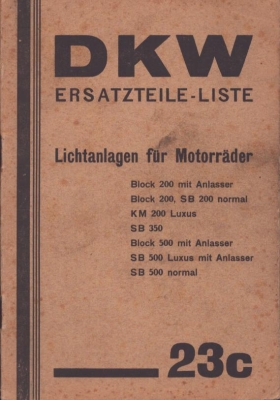 DKW Lichtanlagen Ersatzteilliste Nr. 23c 7.1935