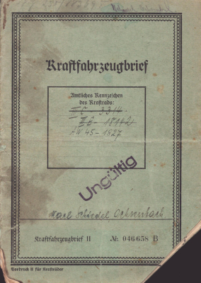DKW NZ 250 Original Fahrzeugbrief 1938