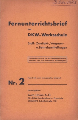 DKW Fernunterrichtsbrief der Werksschule Nr. 2 1930er Jahre