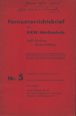 DKW Fernunterrichtsbrief der Werksschule Nr. 5 1930er Jahre