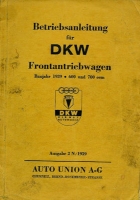 DKW Frontantriebswagen Bedienungsanleitung 1939