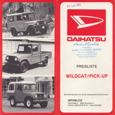 Daihatsu Wildcat / Pickup Preisliste 1.1982