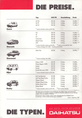 Daihatsu Preisliste 9.1987