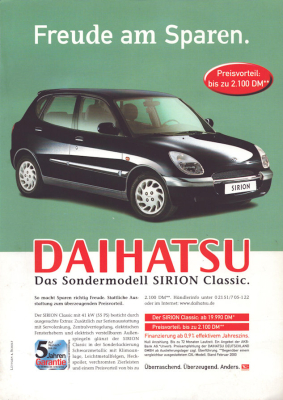 Daihatsu Sirion Classic Prospekt ca. 1999