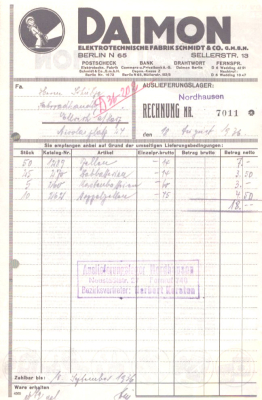 Daimon Elektrotechnische Fabrik Berlin Rechnung / Schreiben 1936 / 1943