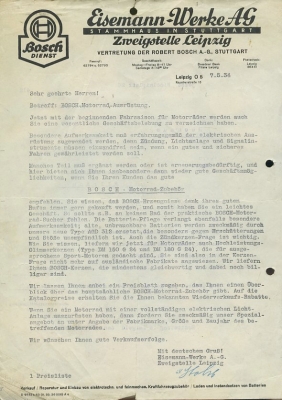 Eisemann Werke AG Zweigstelle Leipzig Schreiben 1934