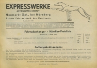 Express Anhänger Prospekt / Preisliste 1952