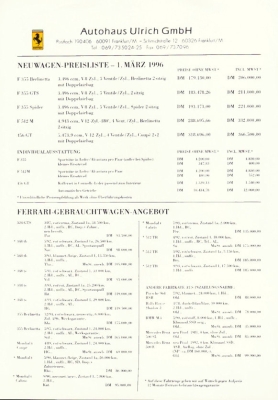 Ferrari Preisliste 3.1996